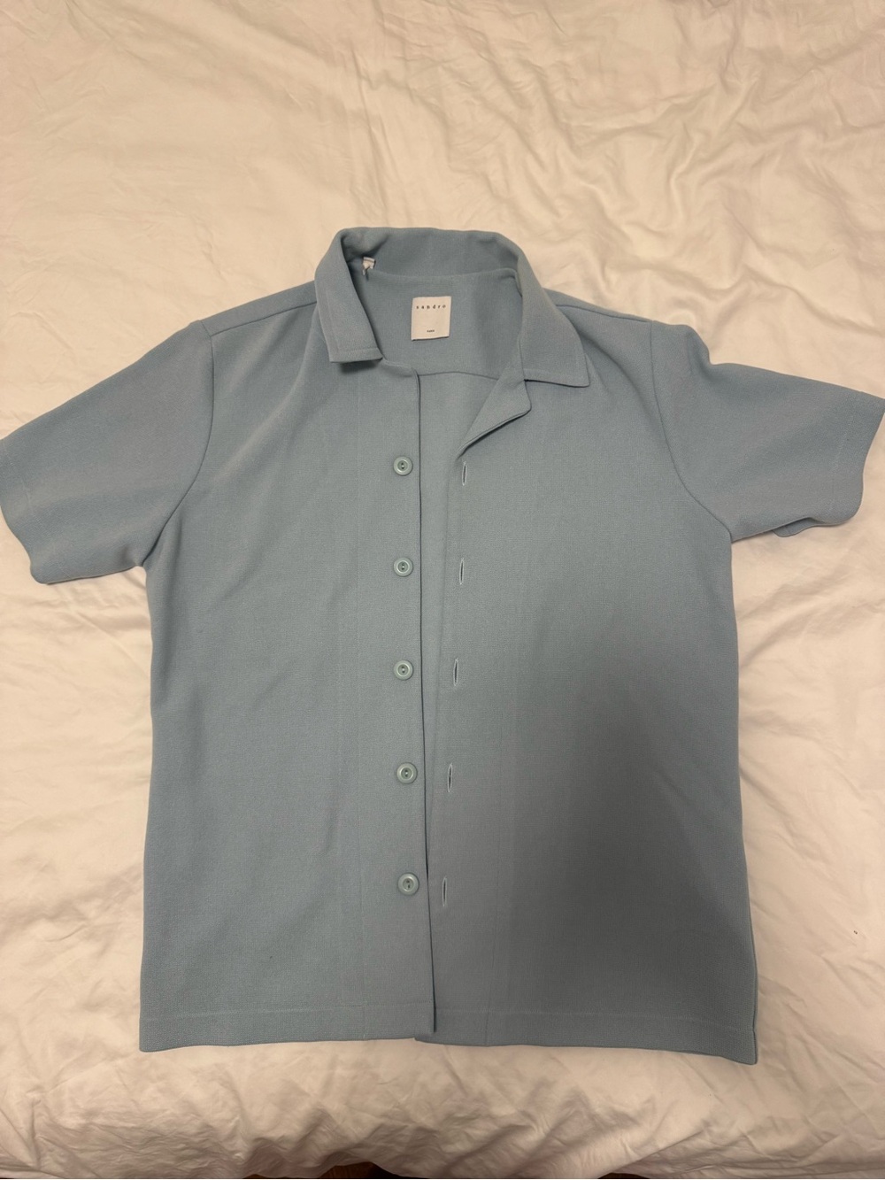 Sandro Loose-Fit Shark Collar Shirt in Light Blue
